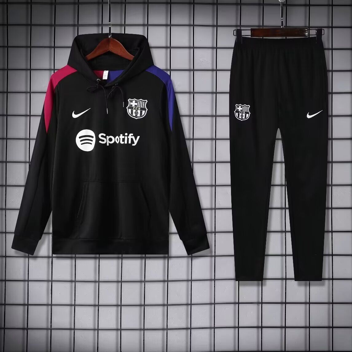 AAA Quality Barcelona 24/25 Hoodie Tracksuit - Black/White/Blue